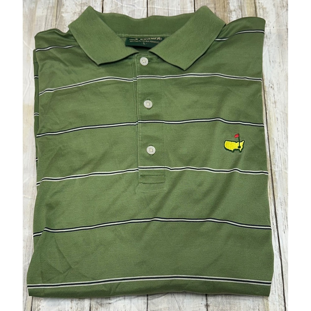 Amen Corner‎ Masters Golf Polo Shirt Mens Large Green Striped Pima Cotton Large